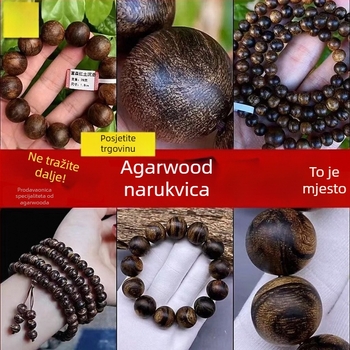 Narukvica od aromatičnog drveta s agarwood ugradnjom, ručno izrađene perle, 15 perli