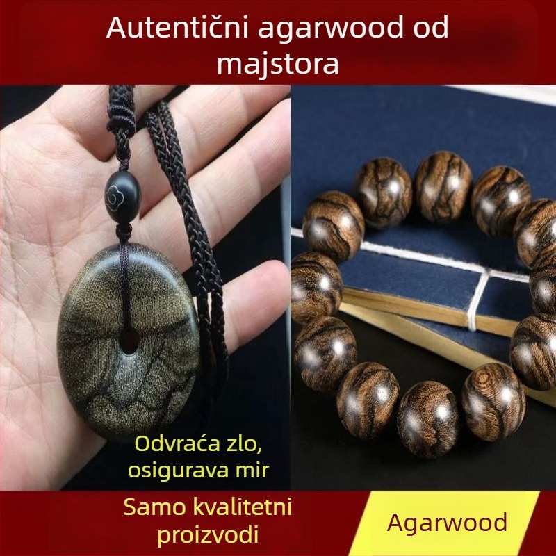 Narukvica od aromatičnog drveta s agarwood ugradnjom, ručno izrađene perle, 15 perli