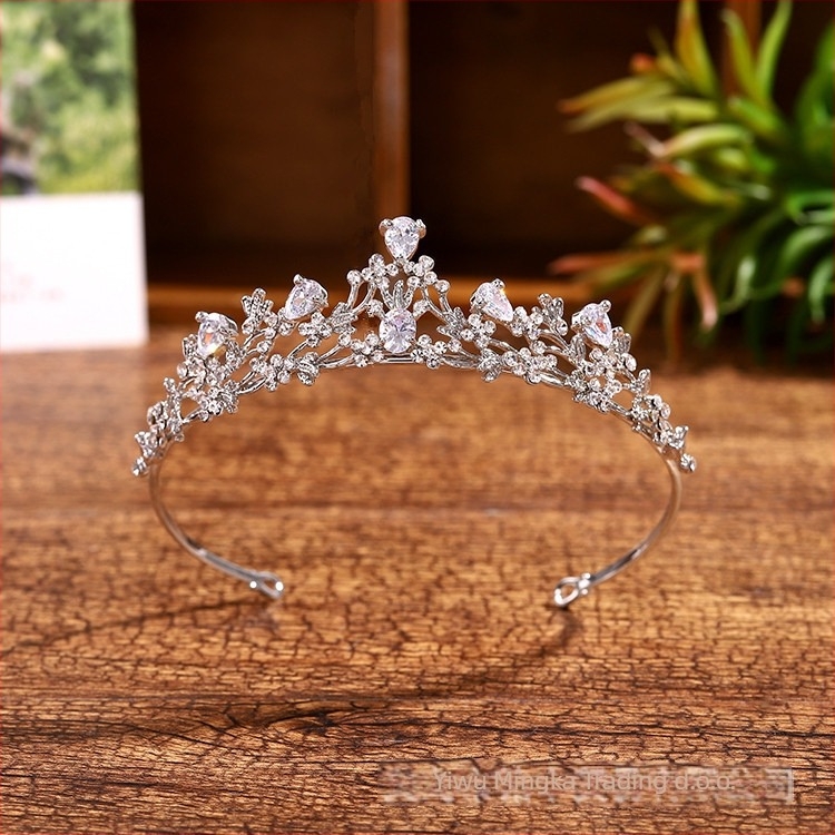 Korejskog stila ukras za glavu od legure, kristalna krona, elektroplatirani završetak, Mingka Jewelry