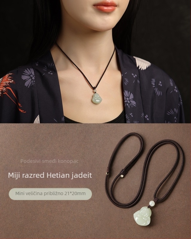 Ogrlica s privjeskom Maitreya Buddha od Hetian jadea, ručno izrađena, etnički stil, porijeklo: Lianyungang