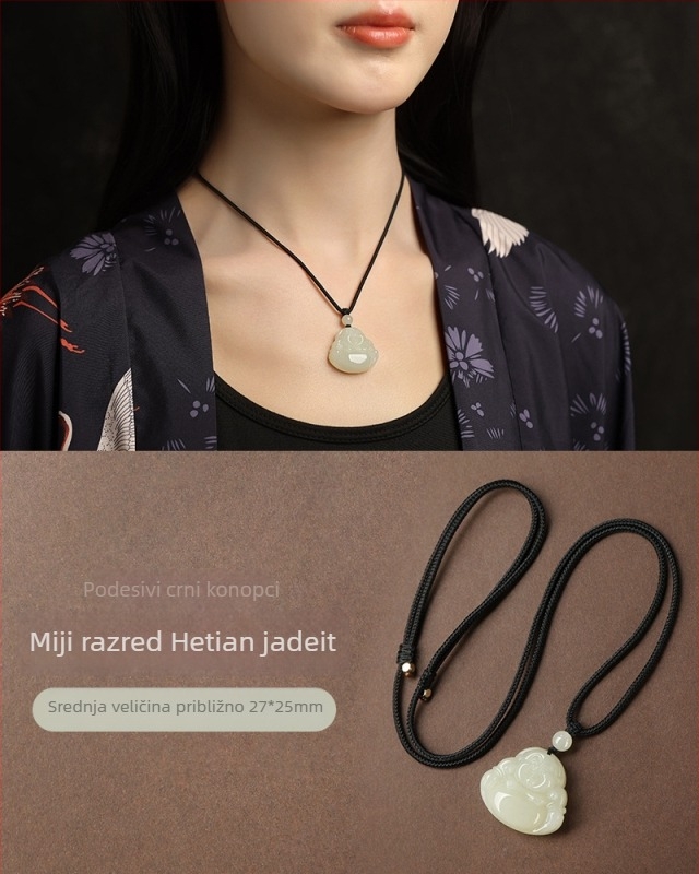 Ogrlica s privjeskom Maitreya Buddha od Hetian jadea, ručno izrađena, etnički stil, porijeklo: Lianyungang