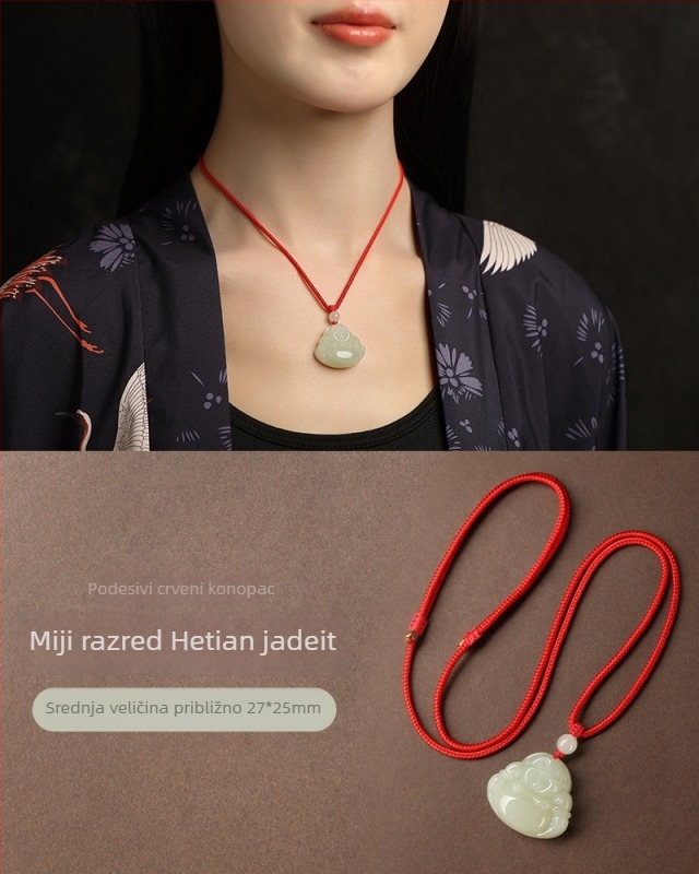 Ogrlica s privjeskom Maitreya Buddha od Hetian jadea, ručno izrađena, etnički stil, porijeklo: Lianyungang