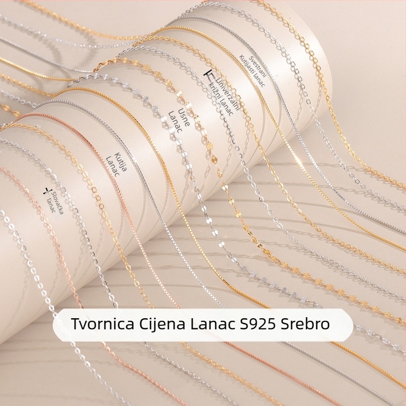 O-obliku srebrni nakit 925 za žene, box lanac s križnim elementom, elektroplatirano