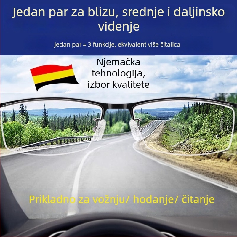 Naočale za čitanje s anti-plavim svjetlom, dvostruka upotreba za daleko i blizu, puni okvir od TR+metala, kvadratni okvir — proljeće 2025