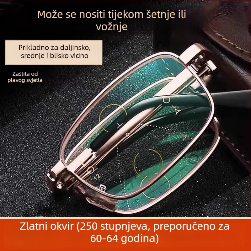 Naočale za čitanje s anti-plavim svjetlom, dvostruka upotreba za daleko i blizu, puni okvir od TR+metala, kvadratni okvir — proljeće 2025