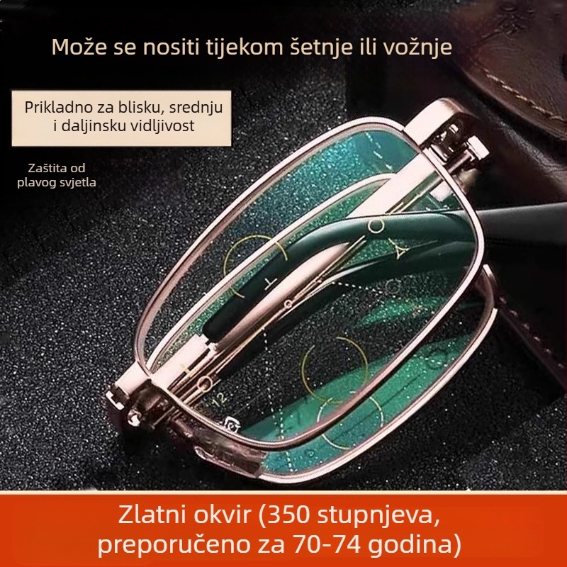 Naočale za čitanje s anti-plavim svjetlom, dvostruka upotreba za daleko i blizu, puni okvir od TR+metala, kvadratni okvir — proljeće 2025