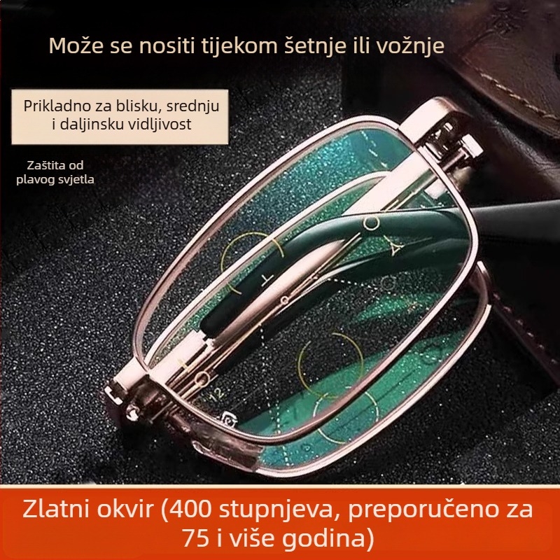 Naočale za čitanje s anti-plavim svjetlom, dvostruka upotreba za daleko i blizu, puni okvir od TR+metala, kvadratni okvir — proljeće 2025