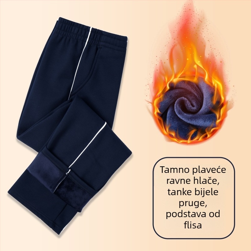 Dječje pamučne sportske hlače s flis unutarnjom podstavom, zimske, Preppy stil, 73% pamuka, srednje visoki pojas sa elastikom
