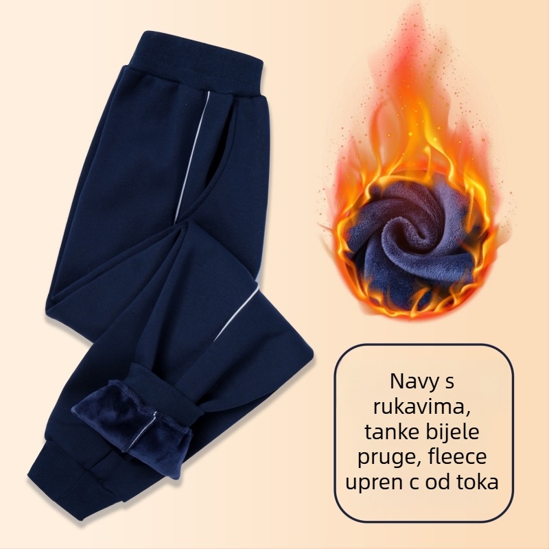 Dječje pamučne sportske hlače s flis unutarnjom podstavom, zimske, Preppy stil, 73% pamuka, srednje visoki pojas sa elastikom