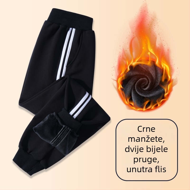 Dječje pamučne sportske hlače s flis unutarnjom podstavom, zimske, Preppy stil, 73% pamuka, srednje visoki pojas sa elastikom