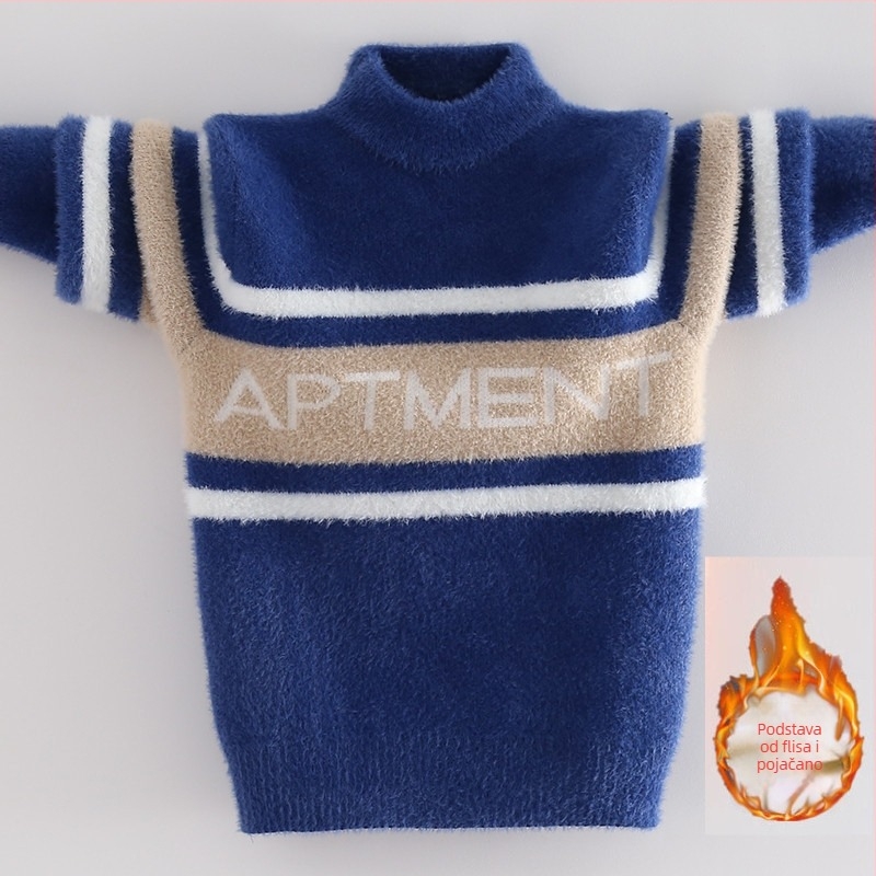 Dječji džemper od mink velveta s fleec podstavom i debelim materijalom za zimu (korejski stil; kapuljača; okrugli ovratnik; dugi rukav; akrilna vlakna)