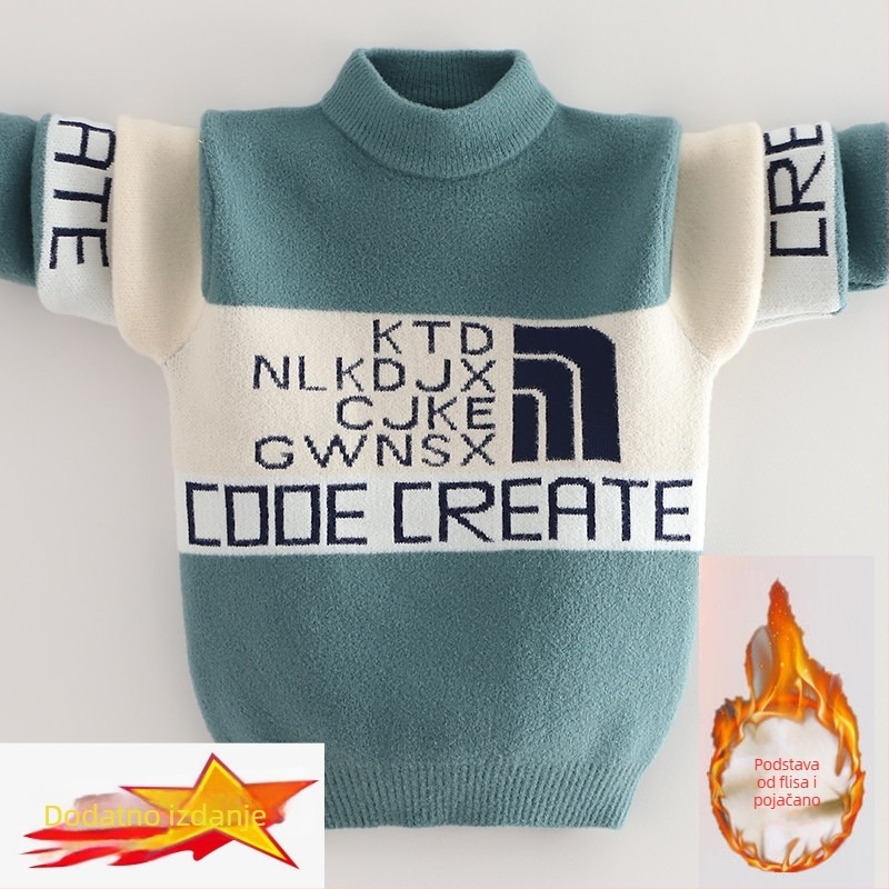 Dječji džemper od mink velveta s fleec podstavom i debelim materijalom za zimu (korejski stil; kapuljača; okrugli ovratnik; dugi rukav; akrilna vlakna)