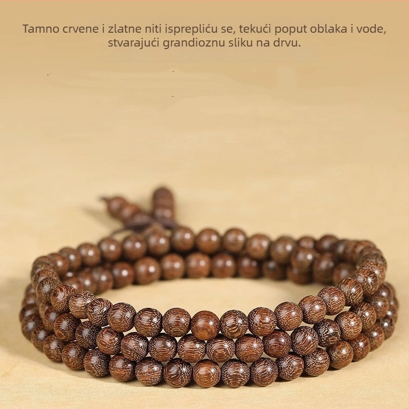 Drvena budistička narukvica s 108 perli, polirana, unisex stil, porijeklo Guangzhou