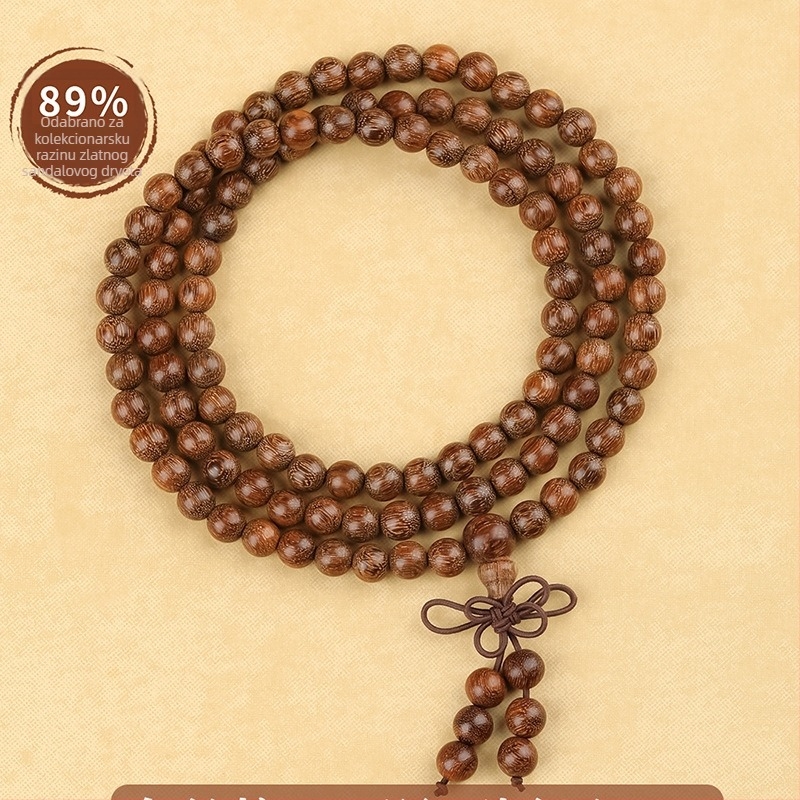 Drvena budistička narukvica s 108 perli, polirana, unisex stil, porijeklo Guangzhou