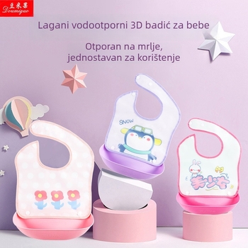 Odvojivi hranilni bib s džepom, vodootporan EVA, uzorak životinja, za dojenčad i djecu do 6 godina