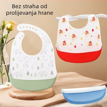 Silikonska baveta za bebe — vodootporna, silikonski materijal za hranu, uzorak životinja/crtan, pogodno za djecu od 0 do 6 godina