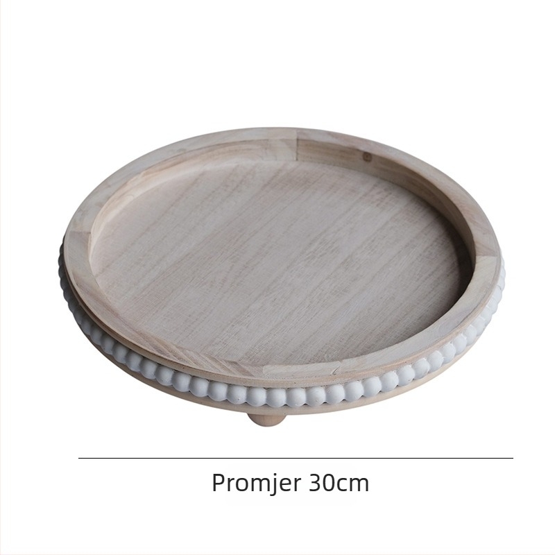 Okrugli drveni pladanj u francuskom retro stilu, površina premazana sprejem, mogućnost prilagodbe; pogodan za hotel, obroke, kavu i čaj.