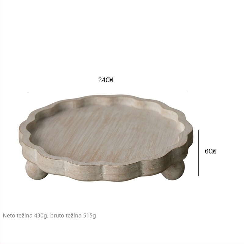 Okrugli drveni pladanj u francuskom retro stilu, površina premazana sprejem, mogućnost prilagodbe; pogodan za hotel, obroke, kavu i čaj.