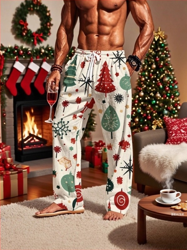 Muške hlače s 3D digitalnim printom, opuštenog kroja, srednja visina struka, ravni kroj nogavica, 92% poliester