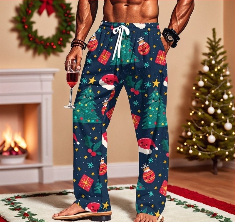 Muške hlače s 3D digitalnim printom, opuštenog kroja, srednja visina struka, ravni kroj nogavica, 92% poliester