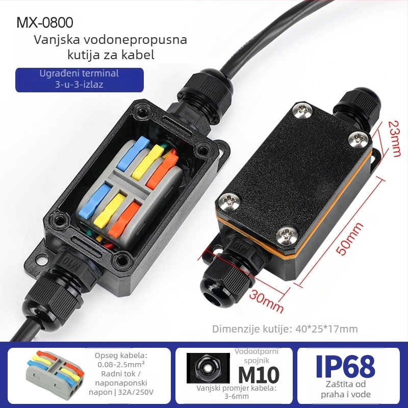 MX-0800 Vanjska vodootporna kutija za kabel s brzim terminalnim blokom, IP68, spremna za ukop, verzije 2 ulaza/2 izlaza ili 2 ulaza/4 izlaza