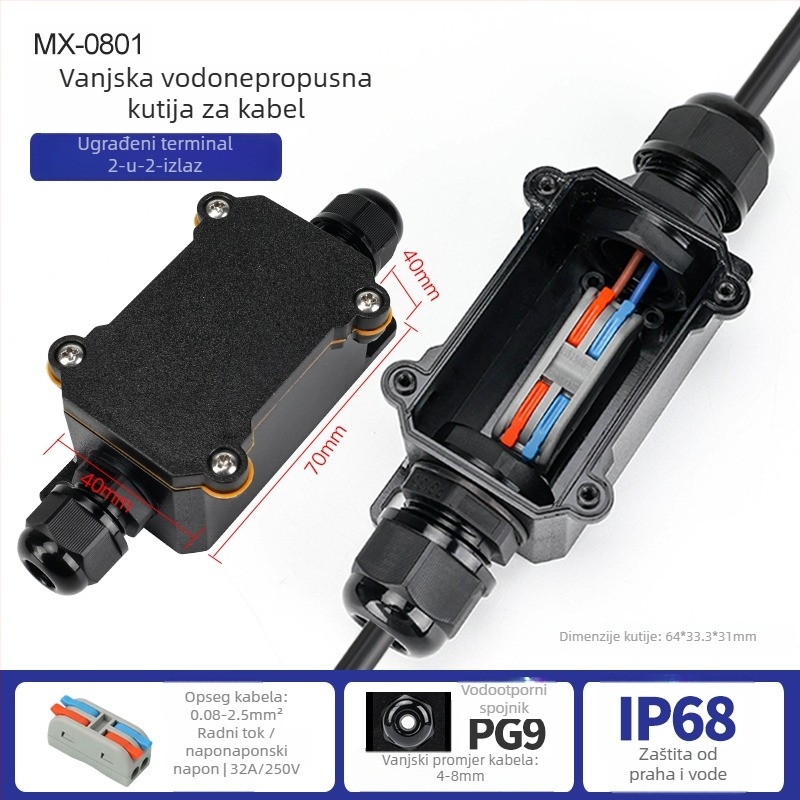 MX-0800 Vanjska vodootporna kutija za kabel s brzim terminalnim blokom, IP68, spremna za ukop, verzije 2 ulaza/2 izlaza ili 2 ulaza/4 izlaza