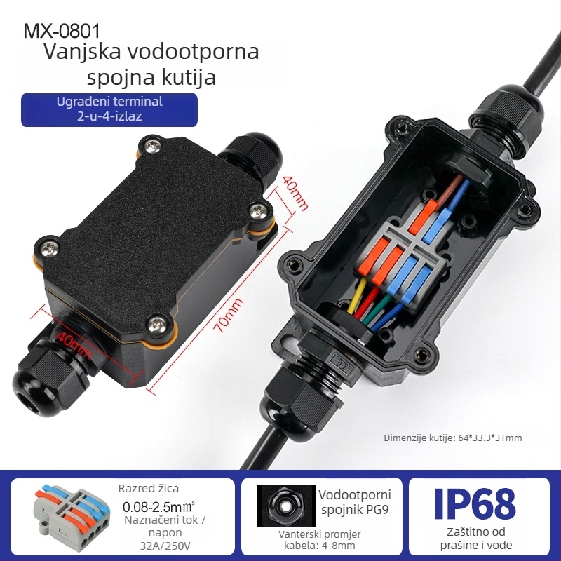 MX-0800 Vanjska vodootporna kutija za kabel s brzim terminalnim blokom, IP68, spremna za ukop, verzije 2 ulaza/2 izlaza ili 2 ulaza/4 izlaza