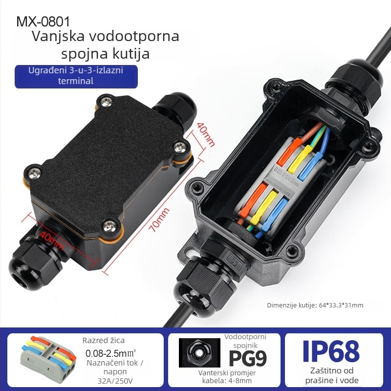 MX-0800 Vanjska vodootporna kutija za kabel s brzim terminalnim blokom, IP68, spremna za ukop, verzije 2 ulaza/2 izlaza ili 2 ulaza/4 izlaza