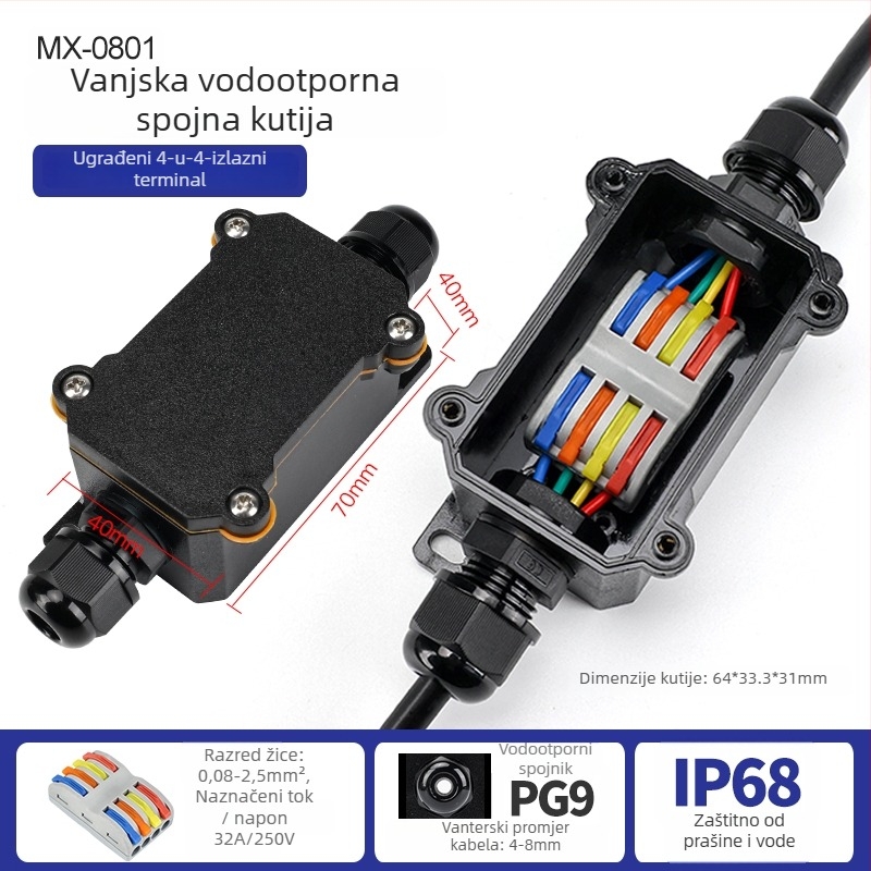 MX-0800 Vanjska vodootporna kutija za kabel s brzim terminalnim blokom, IP68, spremna za ukop, verzije 2 ulaza/2 izlaza ili 2 ulaza/4 izlaza