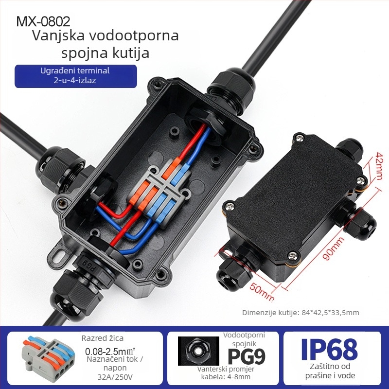 MX-0800 Vanjska vodootporna kutija za kabel s brzim terminalnim blokom, IP68, spremna za ukop, verzije 2 ulaza/2 izlaza ili 2 ulaza/4 izlaza