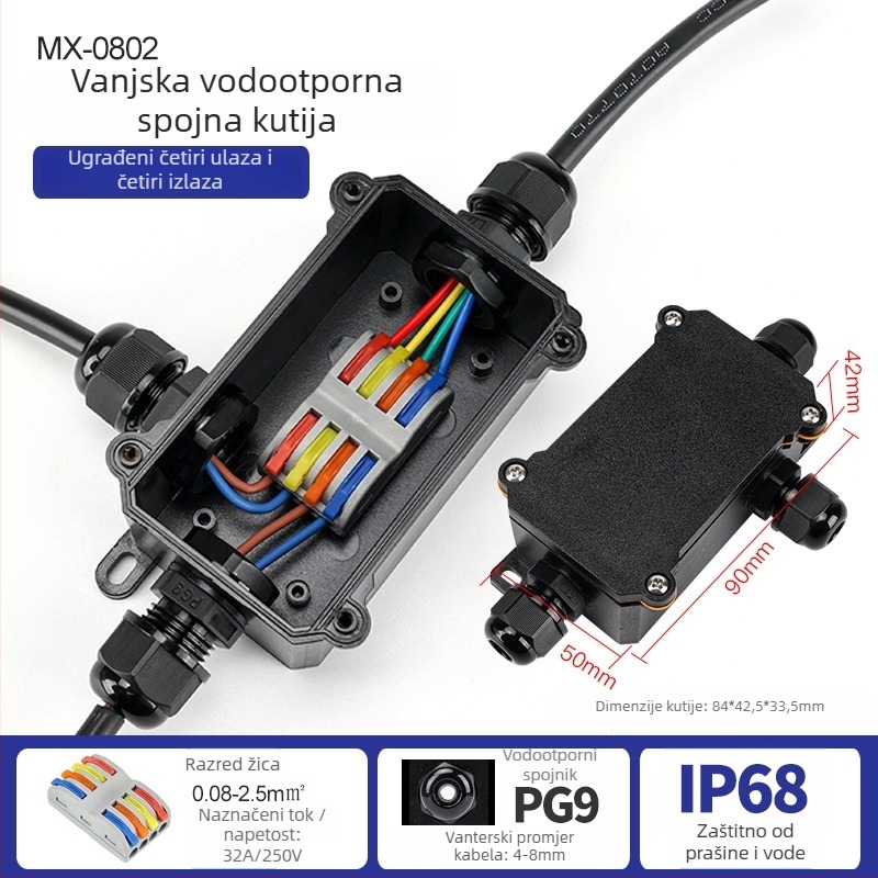 MX-0800 Vanjska vodootporna kutija za kabel s brzim terminalnim blokom, IP68, spremna za ukop, verzije 2 ulaza/2 izlaza ili 2 ulaza/4 izlaza