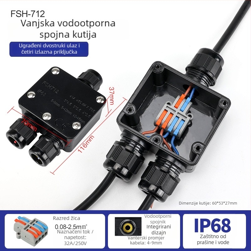 MX-0800 Vanjska vodootporna kutija za kabel s brzim terminalnim blokom, IP68, spremna za ukop, verzije 2 ulaza/2 izlaza ili 2 ulaza/4 izlaza
