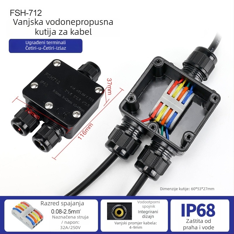 MX-0800 Vanjska vodootporna kutija za kabel s brzim terminalnim blokom, IP68, spremna za ukop, verzije 2 ulaza/2 izlaza ili 2 ulaza/4 izlaza