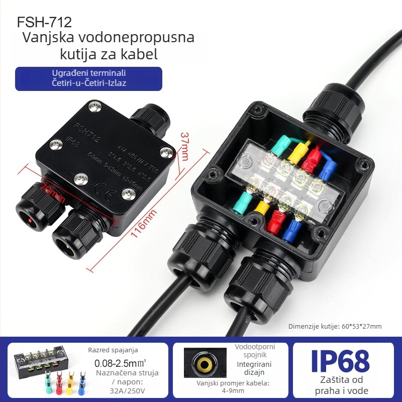 MX-0800 Vanjska vodootporna kutija za kabel s brzim terminalnim blokom, IP68, spremna za ukop, verzije 2 ulaza/2 izlaza ili 2 ulaza/4 izlaza