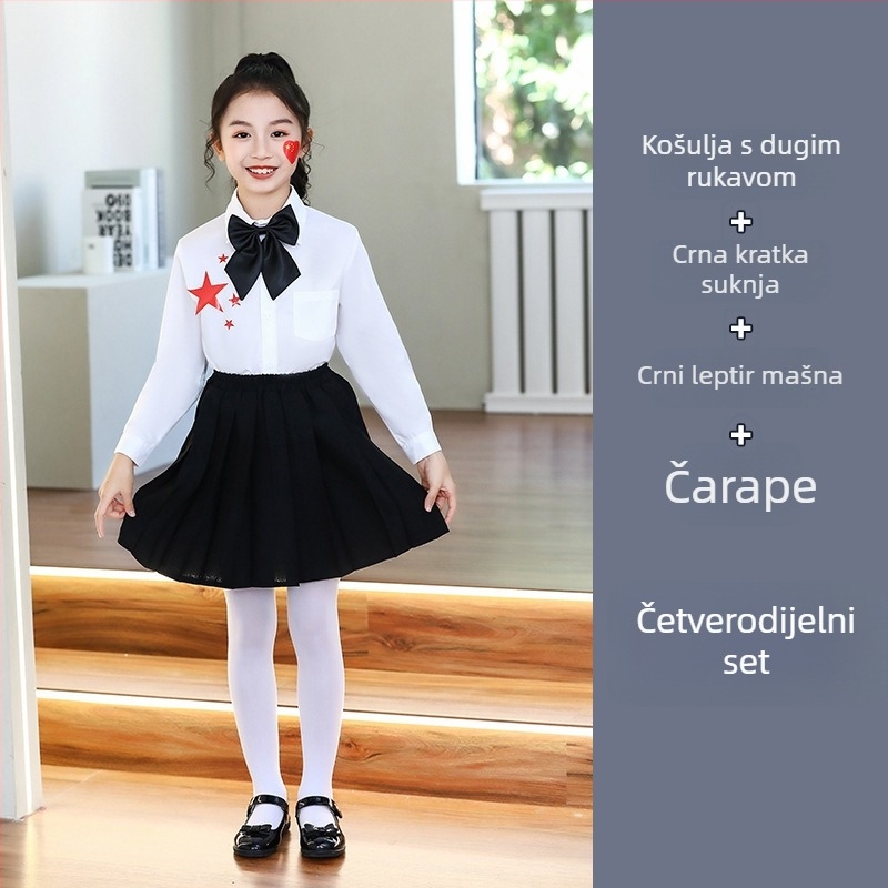 Dječje scenijske uniforme za zbor i recitacije, od vrtića do srednje škole, pamuk tkanina s 80% poliestera, prikladne za cheerleading, uzrast 8+ (visina >140 cm), jesen 2025