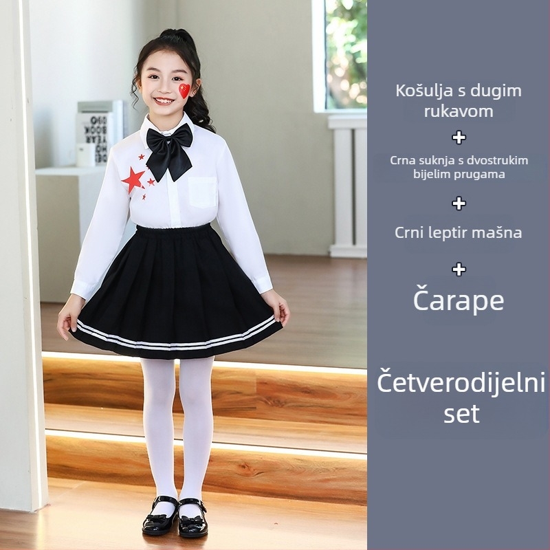 Dječje scenijske uniforme za zbor i recitacije, od vrtića do srednje škole, pamuk tkanina s 80% poliestera, prikladne za cheerleading, uzrast 8+ (visina >140 cm), jesen 2025