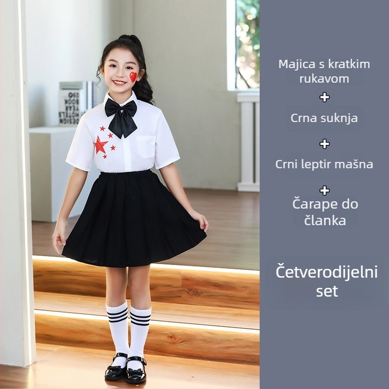 Dječje scenijske uniforme za zbor i recitacije, od vrtića do srednje škole, pamuk tkanina s 80% poliestera, prikladne za cheerleading, uzrast 8+ (visina >140 cm), jesen 2025