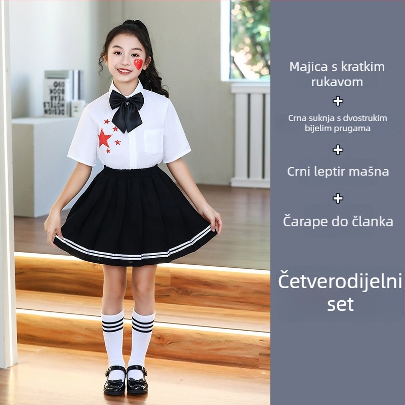 Dječje scenijske uniforme za zbor i recitacije, od vrtića do srednje škole, pamuk tkanina s 80% poliestera, prikladne za cheerleading, uzrast 8+ (visina >140 cm), jesen 2025