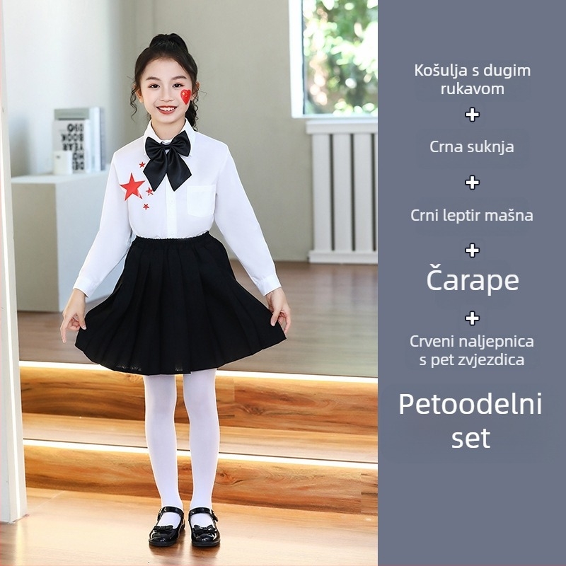 Dječje scenijske uniforme za zbor i recitacije, od vrtića do srednje škole, pamuk tkanina s 80% poliestera, prikladne za cheerleading, uzrast 8+ (visina >140 cm), jesen 2025