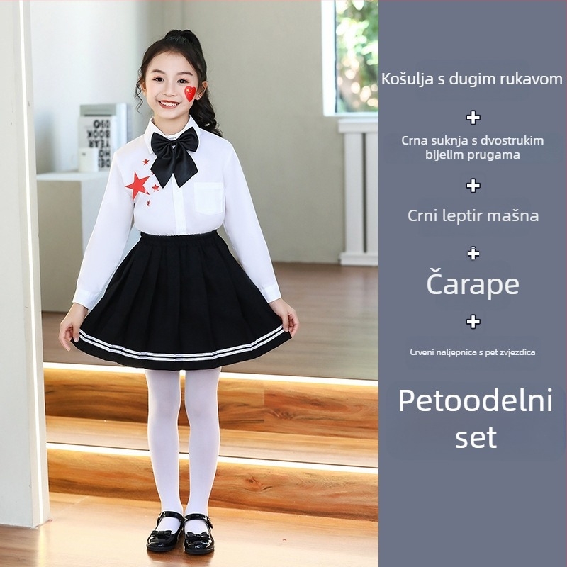 Dječje scenijske uniforme za zbor i recitacije, od vrtića do srednje škole, pamuk tkanina s 80% poliestera, prikladne za cheerleading, uzrast 8+ (visina >140 cm), jesen 2025