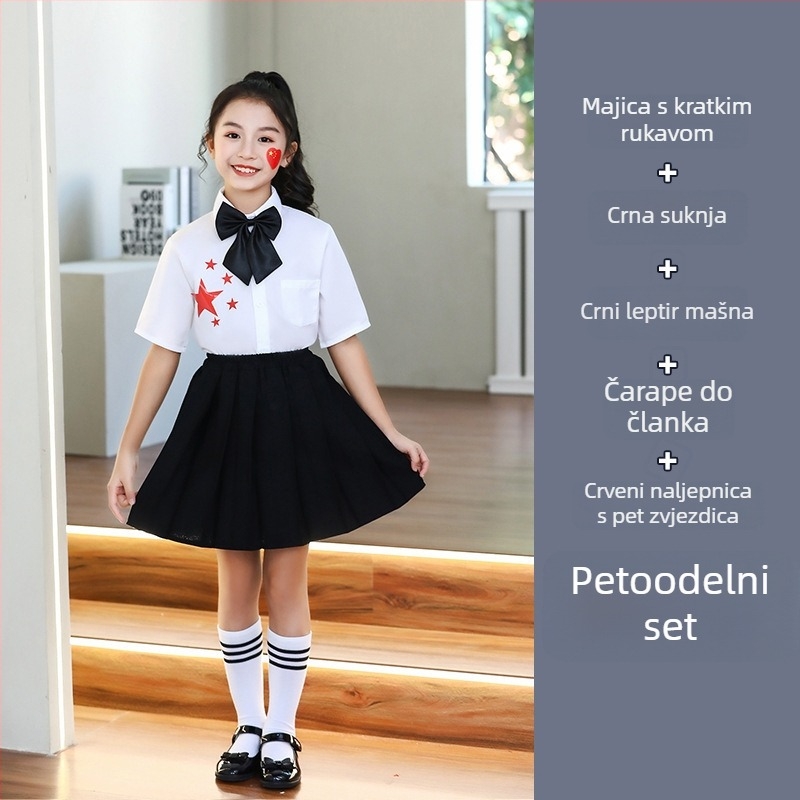 Dječje scenijske uniforme za zbor i recitacije, od vrtića do srednje škole, pamuk tkanina s 80% poliestera, prikladne za cheerleading, uzrast 8+ (visina >140 cm), jesen 2025