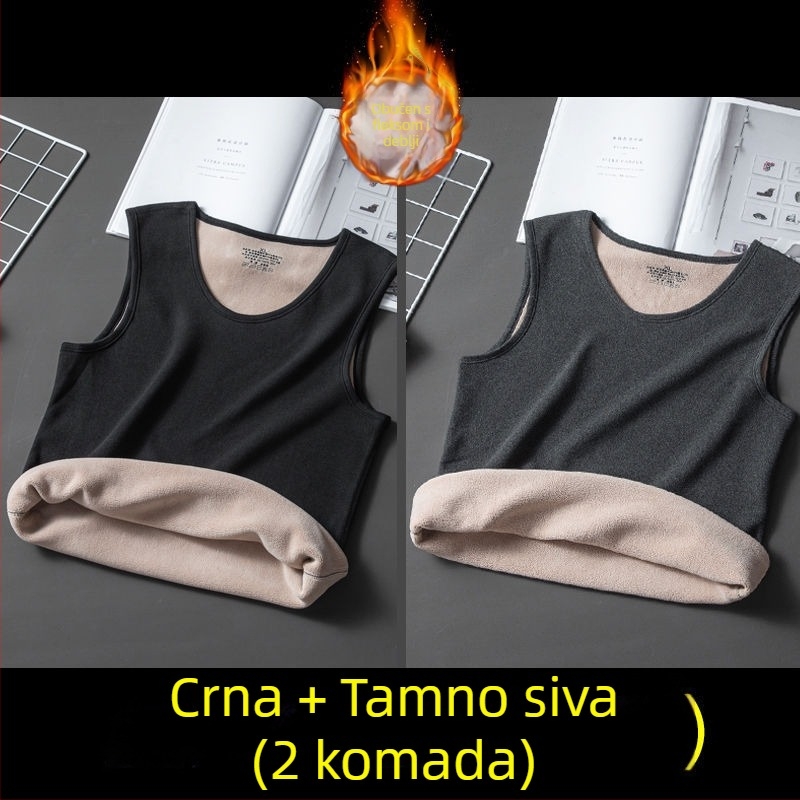 Muški debeli flis termalni vest za unutarnju upotrebu, prugasti kordurojni materijal, bez rukava, opuštena kroj