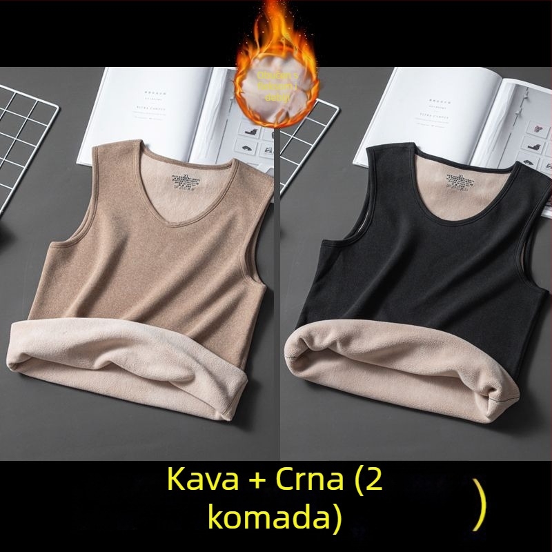 Muški debeli flis termalni vest za unutarnju upotrebu, prugasti kordurojni materijal, bez rukava, opuštena kroj