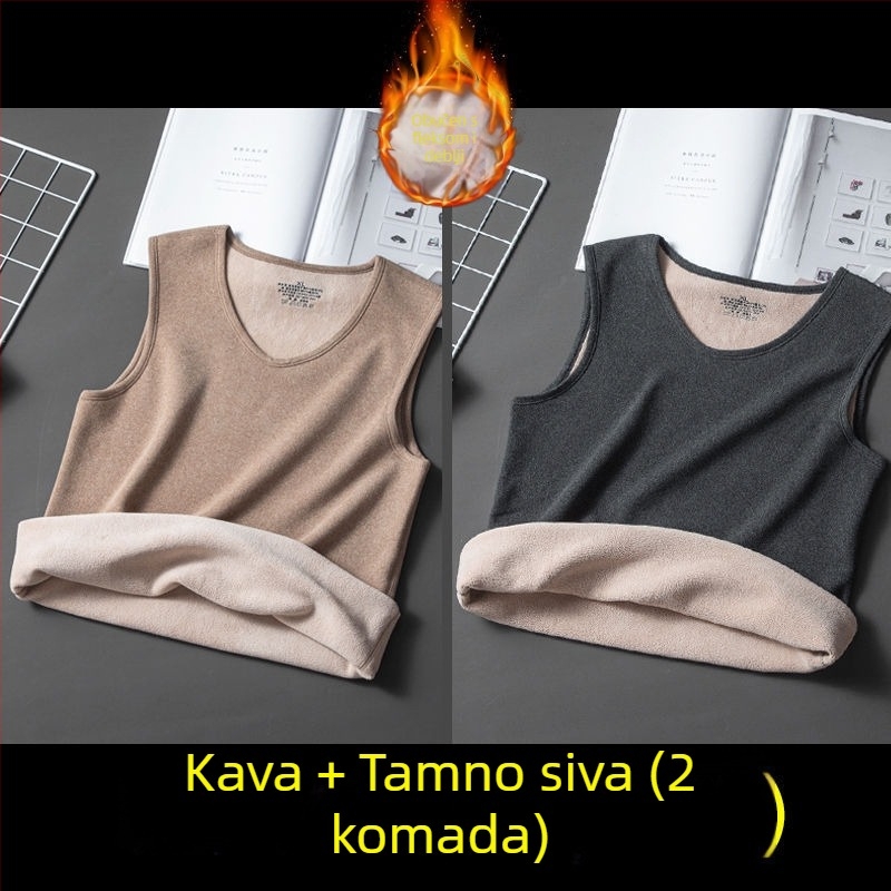 Muški debeli flis termalni vest za unutarnju upotrebu, prugasti kordurojni materijal, bez rukava, opuštena kroj