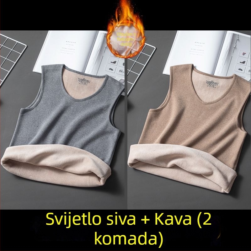 Muški debeli flis termalni vest za unutarnju upotrebu, prugasti kordurojni materijal, bez rukava, opuštena kroj