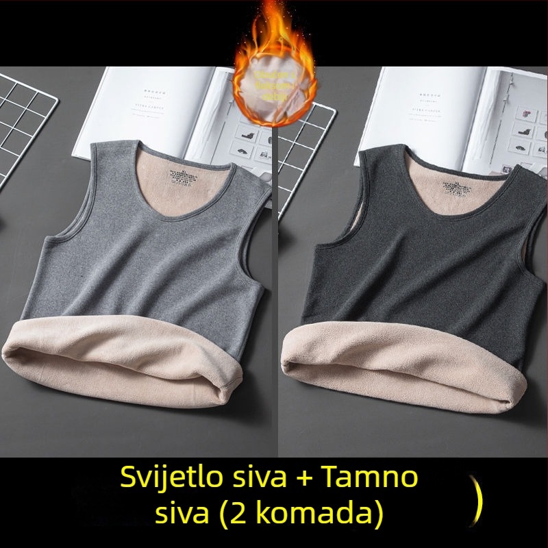 Muški debeli flis termalni vest za unutarnju upotrebu, prugasti kordurojni materijal, bez rukava, opuštena kroj