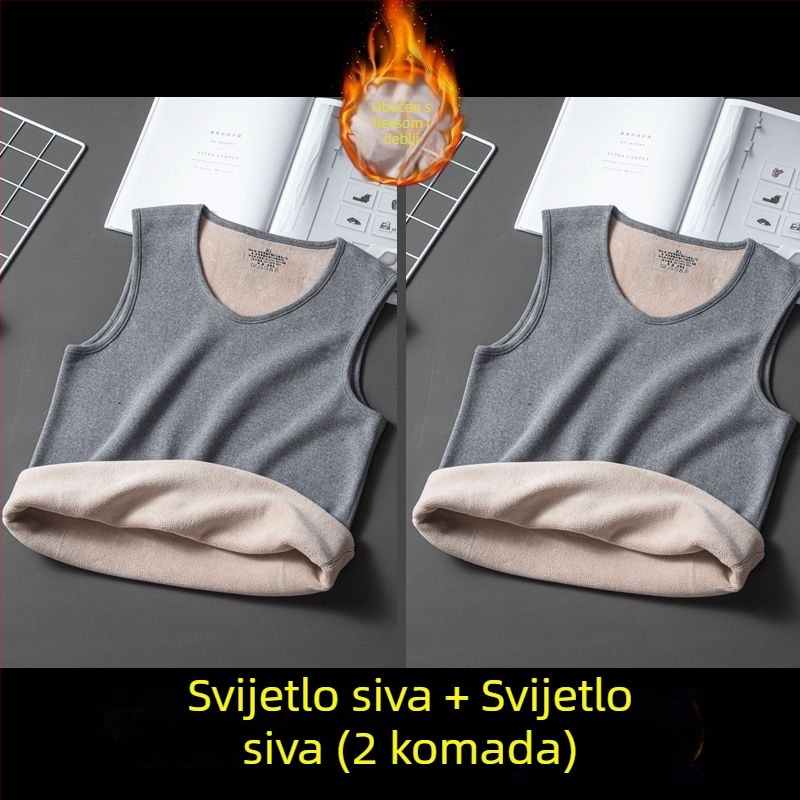 Muški debeli flis termalni vest za unutarnju upotrebu, prugasti kordurojni materijal, bez rukava, opuštena kroj
