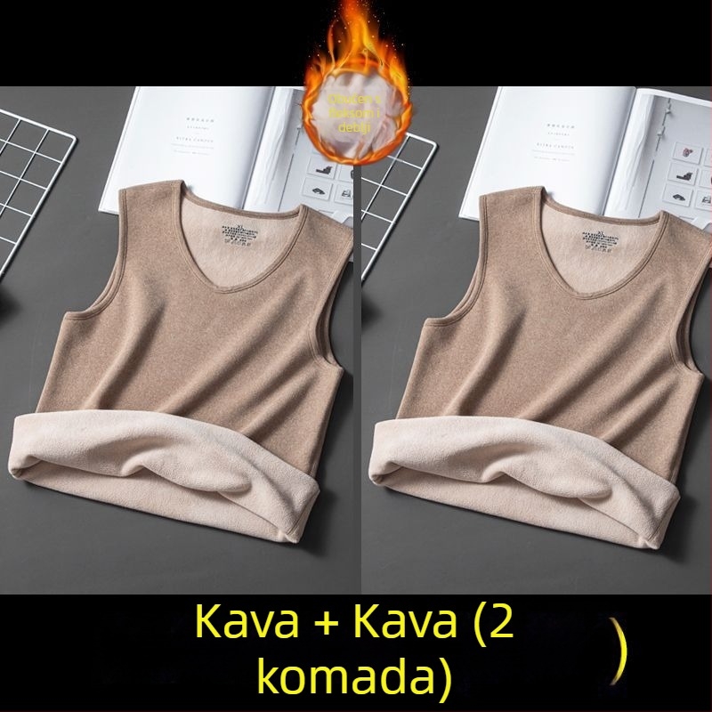 Muški debeli flis termalni vest za unutarnju upotrebu, prugasti kordurojni materijal, bez rukava, opuštena kroj