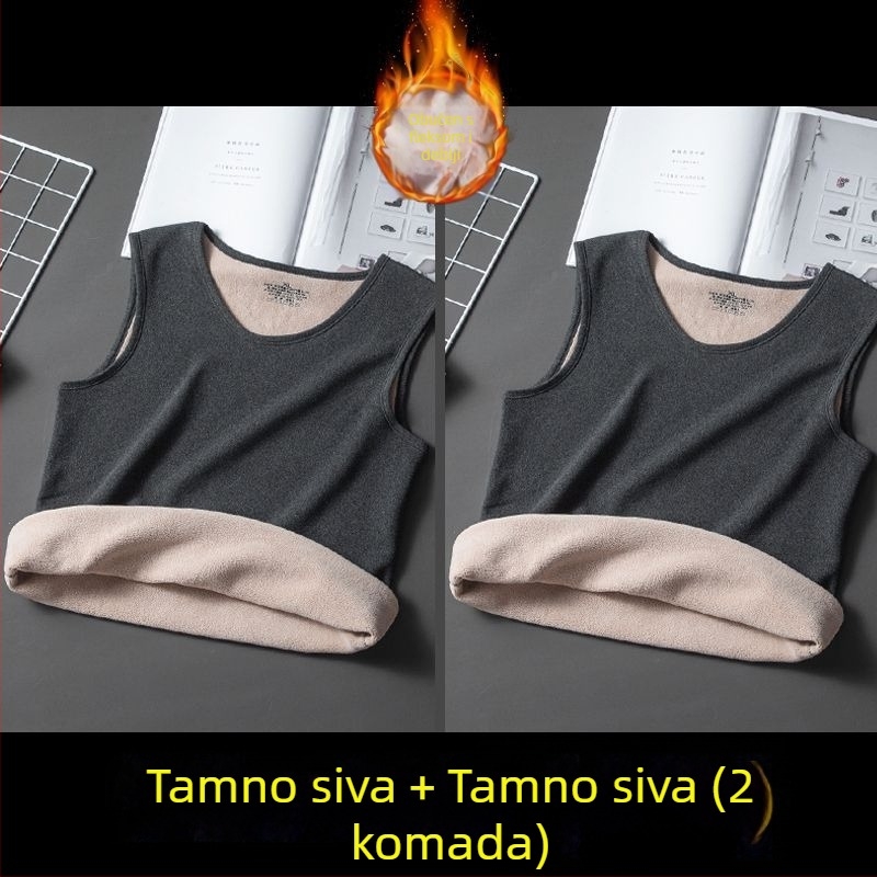 Muški debeli flis termalni vest za unutarnju upotrebu, prugasti kordurojni materijal, bez rukava, opuštena kroj