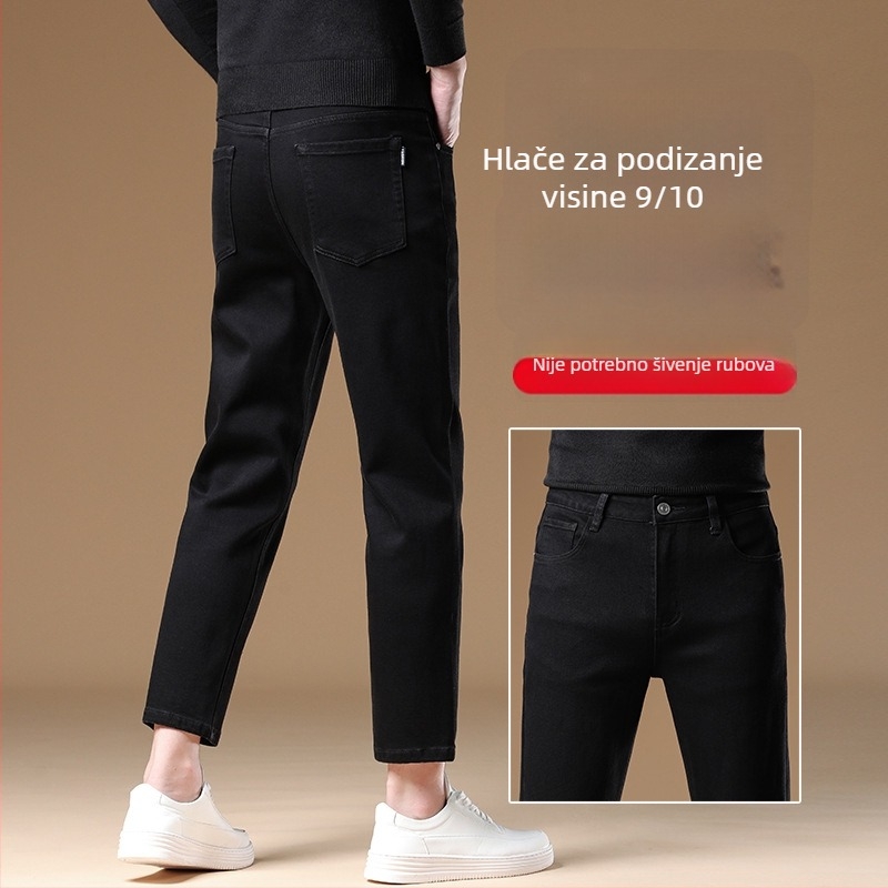 Muške skraćene ravne traperice, srednji pojas, zip, pamuk-poliester-elastan smjesa, mikroelastičnost, stonewashed
